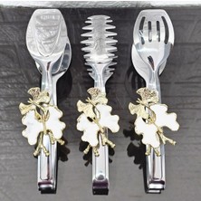 Atabey Home Gümüş Servis Maşa Seti 3'lü Beyaz Kelebek Makarna/pasta/yemek/sunum Maşası