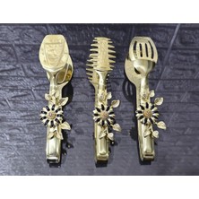 Atabey Home Gold Servis Maşa Seti 3'lü Siyah Papaty Makarna/pasta/yemek/sunum Maşası Titanyum