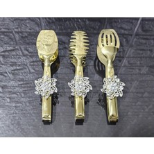 Atabey Home Gold Servis Maşa Seti 3'lü Gümüş Kristalize Makarna/pasta/yemek/sunum Maşası Titanyum