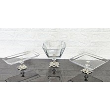 Atabey Home 3'lü Gümüş Çeyiz Seti & Sunum Seti & Kurabiyelik & Meyvelik & Pasta Servisi