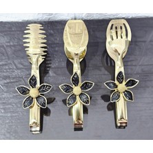 Atabey Home Gold Servis Maşa Seti 3'lü Papatya Siyah/makarna/pasta/yemek/sunum Maşası
