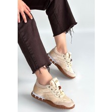 Zerenyus Tues Premium Bej Nubuk Bağcıklı Kadın Sneaker