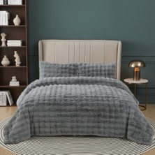 Nevore Home Ultra Soft Peluş Gri Çift Kişilik Yatak Örtüsü Seti 220x240 cm – Yumuşak Dokulu