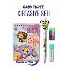 Ceylan Kırtasiye 4 Lü Baby Three Kırtasiye Seti - Sticker Defteri Kalem Uç Silgi (4 Lü Set)