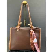 MB Kadın Düğümlü Fular Detaylı Kahverengi Omuz Çantası