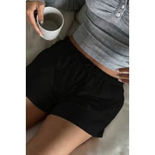 Tarz Cool Kadın Siyah Pamuklu Beli Lastikli Günlük Rahat Şort