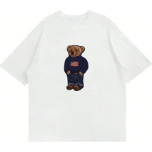 Mad&Calf Unisex Teddy Boy Baskılı Bisiklet Yaka Oversize Tshirt