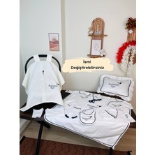 Karsu Tasarım Isimli Hastane Çıkış Seti, Takı Yastığı ve Puset Örtüsü %100 Pamuk 12 Parça 0-3 Ay Balon Desen Nakışlı