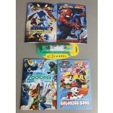 Ada Çanta Kırtasiye 4 Adet Stickerli Boyama Kitabı ve 12 Li Adel Tüp Kuruboya Kalemi(Sonic3/örümcek Ad./zootopia/pawpat)
