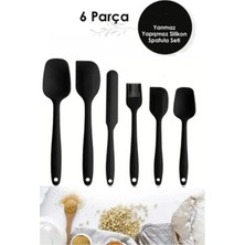 Lumindra Isıya Dayanıklı Yanmaz Yapışmaz Silikon Spatula Seti 6 Parça Siyah