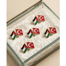 Zaytoon 5\'lu Türkiye ve Filistin Bayarkları Simgesi Altın Renkli Özel Tasarımlı Unisex Yaka Rozeti A300030-05