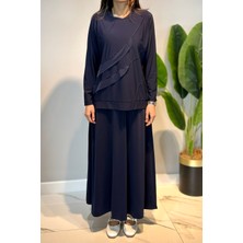 Lale Butik Sandy Kumaş Bluz Çan Etek Takım 0606 Lacivert
