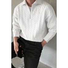 Tarz Cool Erkek Yarım Fermuarlı Saç Örgü Triko Kazak