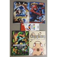 Ada Çanta Kırtasiye 4 Adet Stickerli Boyama Kitabı ve 12'li Kuru Boya Kalemi (Sonic3/örümcek AD./MINECRAFT/CAPYBAR)AP005