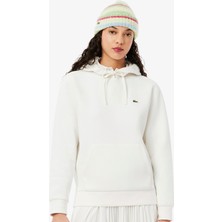 Lacoste Relaxed Fit Hoodie Cotton Sweatshirt Kadın Kapüşonlu Sweatshirt Beyaz