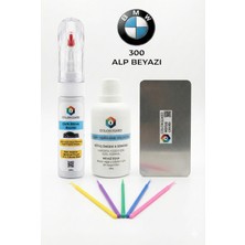 COLORGUARD BMW 300 Alp Beyazı İğneli ve Fırçalı 2 si 1 Arada Rötuş Boyası Yüzey Temizleme Solüsyonu Profesyonel ve Çapaksız Rötuş Çeliği 5'li Uygulama Çubuğu Seti