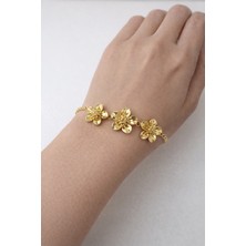 Girift Vintage Yent Çiçek Detaylı Gold Bileklik