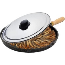 abnturk Türkiyenin ve Dünyanın En Iyi Büyükboy Balık Tavası 36CM Döküm Granit Ömürlük Kapaklı Balık Tavası