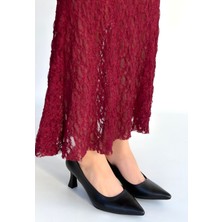 SEPET365 Mırta Siyah Cilt Topuklu Ayakkabı