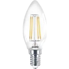 Ecolite 4W LED Fılament Candle Ampul 220V Şeffaf Cam 470 Lümen  15.000 Saat Ömür 2700K
