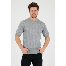 Tarz Cool Erkek Yuvarlak Yaka Desenli Örme T-Shirt