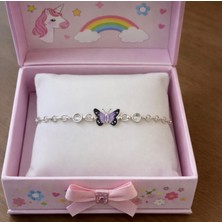 miraç gümüş takı atölyem 925 Ayar Gümüş Mineli Kelebek Detaylı Kız Çocuk Bileklik