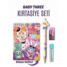 Ceylan Kırtasiye 4 Lü Baby Three Kırtasiye Seti - Sticker Defteri Kalem Uç Silgi (4 Lü Set)