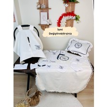 Karsu Tasarım Isimli Hastane Çıkış Seti, Takı Yastığı ve Puset Örtüsü %100 Pamuk 12 Parça 0-3 Ay Nakışlı