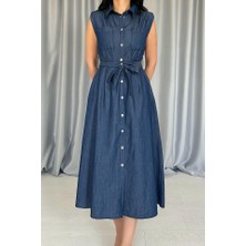 Drgy Mavi Tencel Çıtçıtlı Elbise