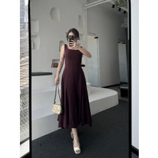 Drgy Sırt Dekolteli Kolsuz Uzun Elbise - Mürdüm