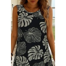 Drgy Kadın Sıfır Kollu Yuvarlak Yaka Desenli Süprem Elbise