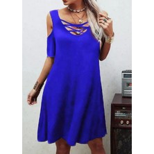 Drgy Dekolteli Bağcık Detay Viskon Kumaş Elbise