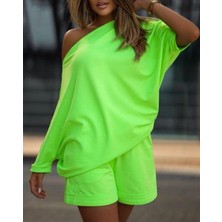 Drgy Kadın Kayık Yaka Salaş Iki Iplik Bluz ve Şort Ikili Takım