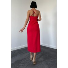 Drgy Kırmızı Sırt Dekolteli Elbise