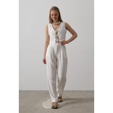 Drgy Bağlamalı Yelek - Beyaz