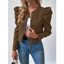 Drgy Kadın Uzun Kollu Önden Fermuarlı Balon Kol Süet Ceket