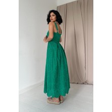 Drgy Yeşil Askılı Aparatlı Brode Elbise