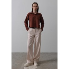 Drgy Kemerli Palazzo Pantolon - Pudra