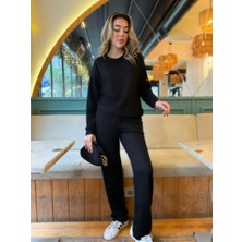 Drgy Kadın Uzun Kollu Bisiklet Yaka Viskon Iki Iplik Bluz ve Pantolon Ikili Takım