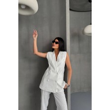 Drgy Jakar Kumaş Yelek - Pantolon Takım - Beyaz