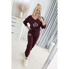 Drgy Kadın Uzun Kollu V Yakalı Desenli Viskon Iki Iplik Bluz ve Pantolon Ikili Takım