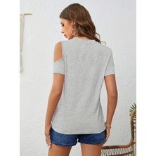 Drgy Kadın Kısa Kollu Tek Omuzu Açık Damla Detaylı Viskon Bluz