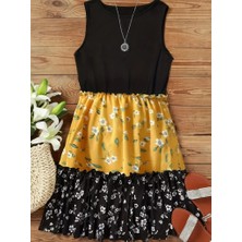 Drgy Kadın Askılı Yuvarlak Yaka Çiçek Baskılı Salaş Süprem Elbise