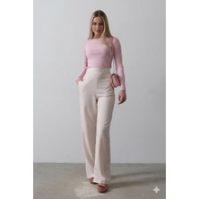 Drgy Beli Yarım Lastikli Palazzo Pantolon - Pudra