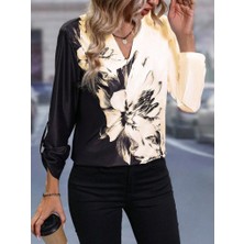 Drgy Kadın Uzun Kollu V Yakalı Çiçek Desenli Süprem Bluz