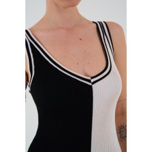 Drgy Iki Renki Kolsuz Elbise - Siyah-Krem