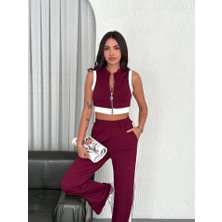 Drgy Osy Modal Yumuşak Dokulu Kumaş Tam Fermuarlı Crop Pantalon Ikili Takım - Bordo
