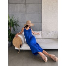 Drgy Kadın Çan Dokuma Kumaş V Yaka Asimetrik Kesim Elbise