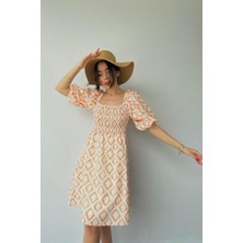 Drgy Oranj Kare Desenli Yazlık Elbise