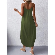 Drgy Kadın Askılı V Yakalı Uzun Viskon Elbise